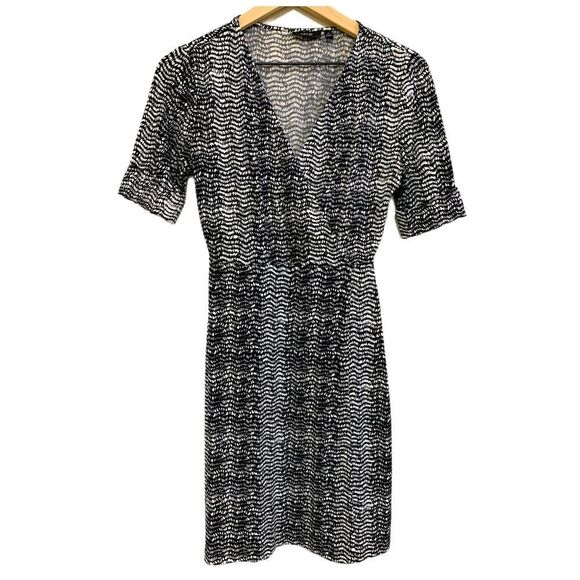 APT 9 Dress Women’s XS Black White Print Short cuffed Sleeve Faux Wrap Medium. - Picture 1 of 15